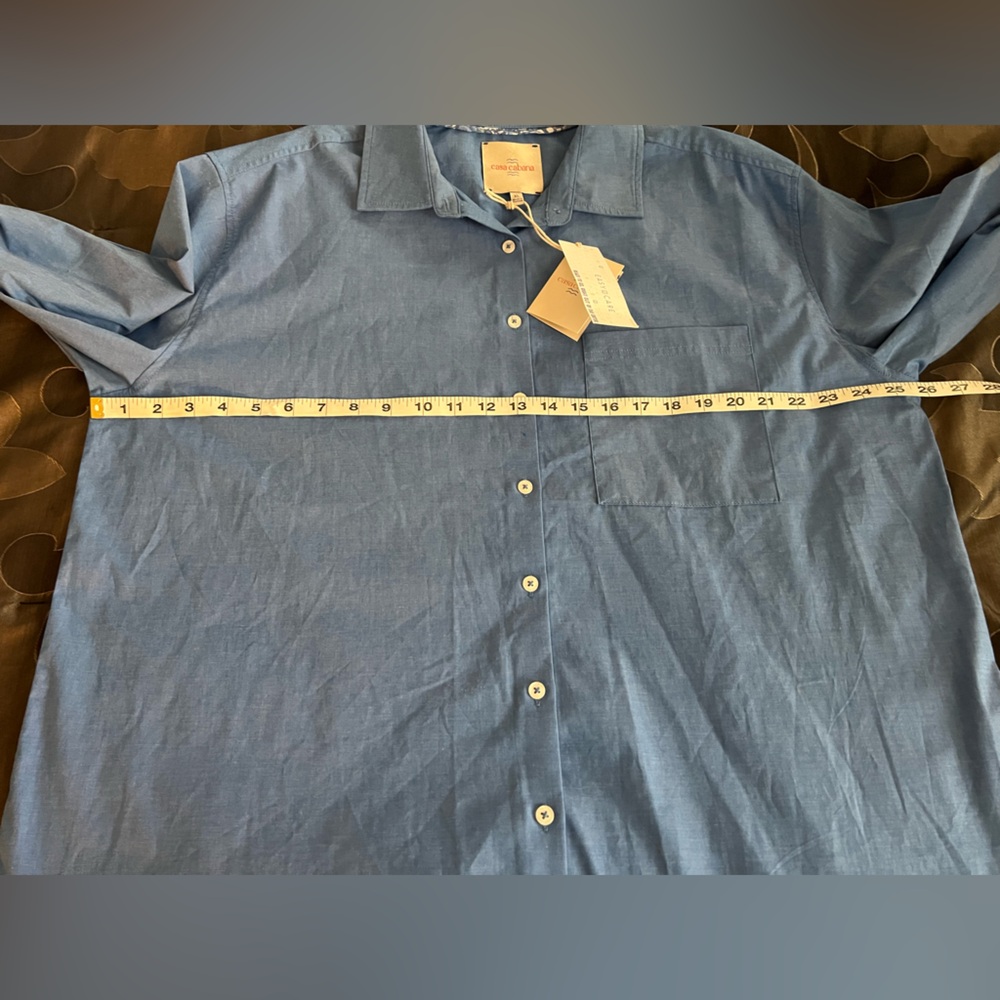 NWT Casa Cabana Solid Blue Cotton Blend Men's Button-Up Casual Long Slv Shirt XL - Picture 8 of 12